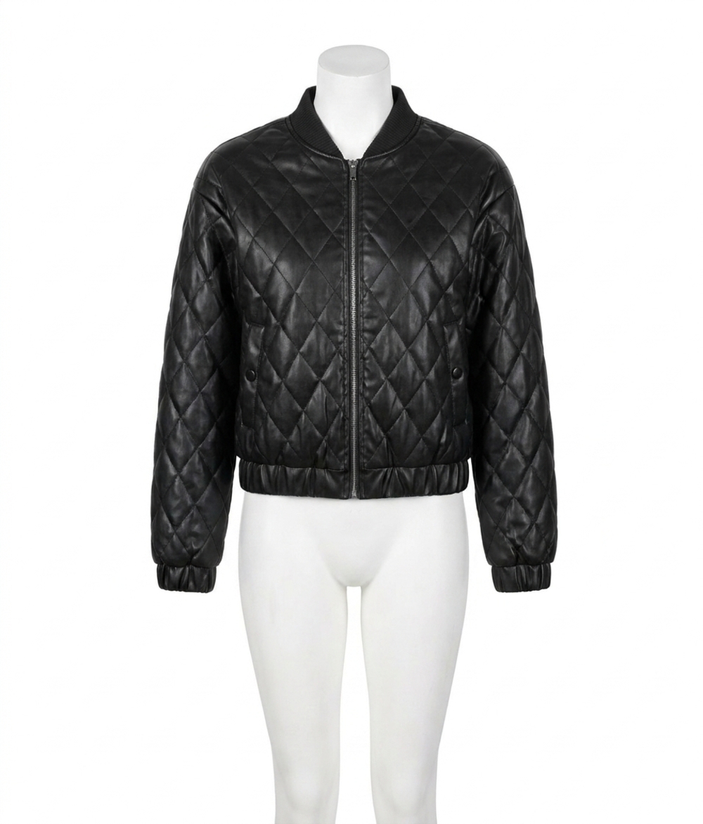 NEW BLUE B quilted zip up bomber jacket in black